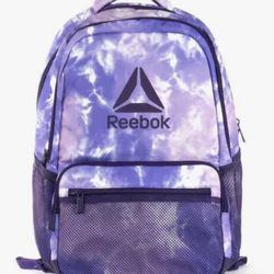 Reebok Spellbinding Backpack Book Bag Purple/Pink/White Tie Dye Water Resistant 