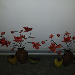 Set Of Wrought Iron Hand Made Flower Hanging Decor