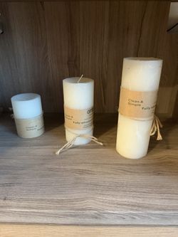 Pillar Candles Set of 3 - OFELIA Ivory, Hand Made - FREE DELIVERY