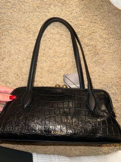 Express Black Croc-Embossed Shoulder Bag