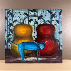 Cat with 2 gourds canvas wall art 34x36