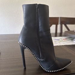 Steve Madden Womens Worthy Ankle Boots Booties Black Leather Stiletto Studs 8.5