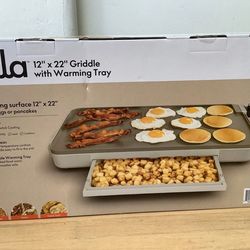 Bella 12" x 22" XL Ceramic Griddle with Warming Tray
