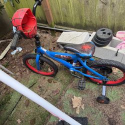 childs Spiderman bike with training wheels 