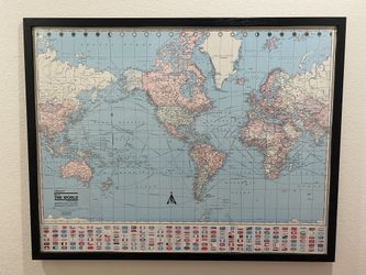 vintage framed "Colorprint" map of the world