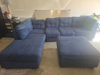 Used Blue Sectional Sofa Set with Ottoman