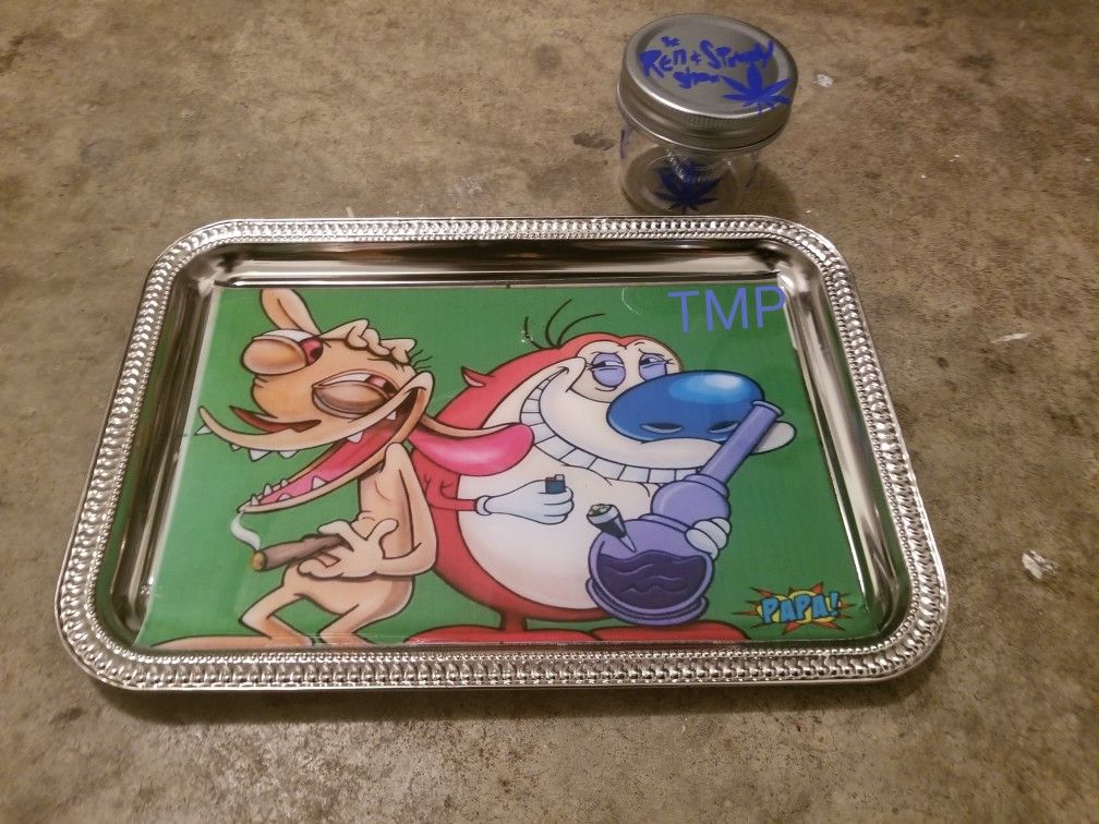 Custom made Ren and Stimpy Rolling Tray Set