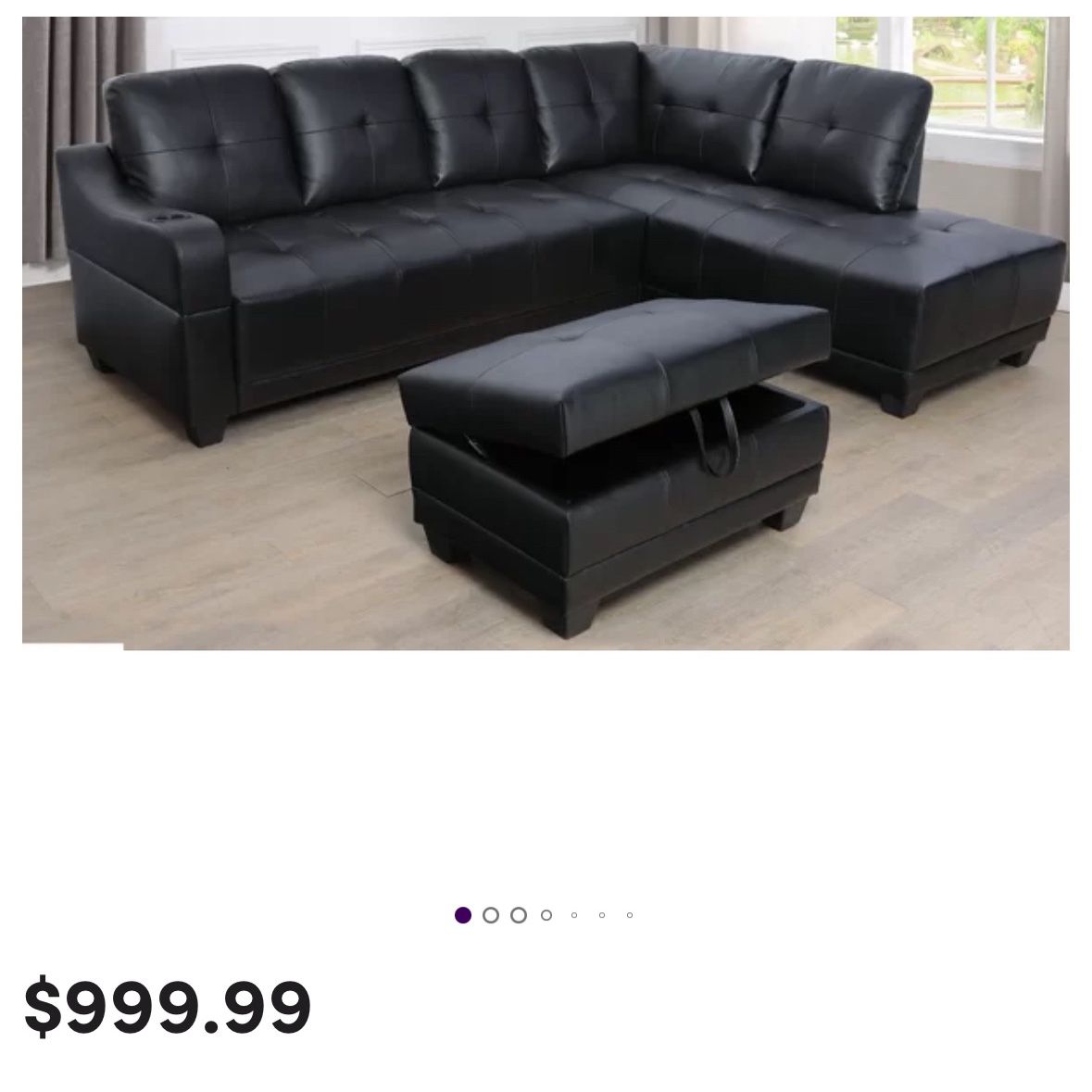 3 Piece Faux Leather Sectional Couch with Ottoman 