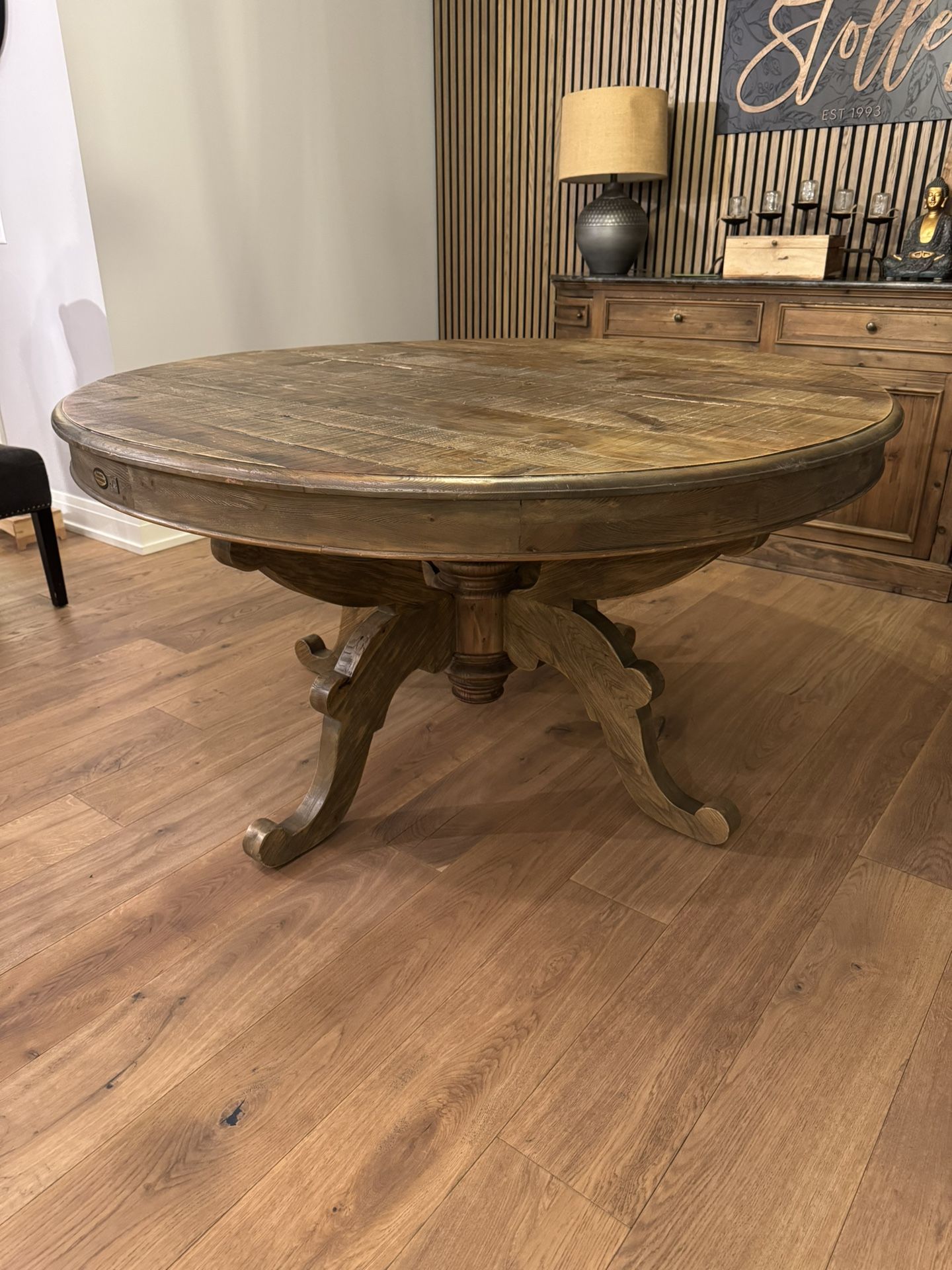 Arhaus 59” round Bristol dining table and 6 chairs.  Originally $4900