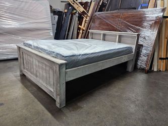 Full Rustic Whitewashed Wood Bed Frame