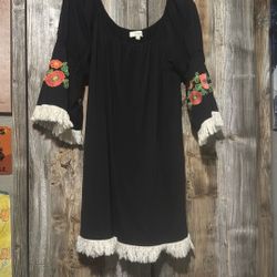 Lovely Fringe Off Shoulder Dress Large 