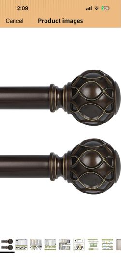 Farmhouse Curtain Rod Adjustable,Heavy Duty Boho,18-45,Bronze,2Pack Sturdy Rustic Rods for Bedroom,Living Room,Decorative Vintage Coastal Finials,Easy