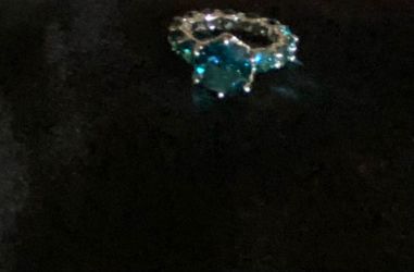 Silver-Tone Ring with green Center Stone