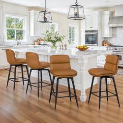 Whiskey Brow Leather Swivel Barstool Set Of 5 