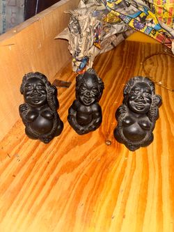 Vintage Hawaiian Menehune Lava Figurines - Set of 3