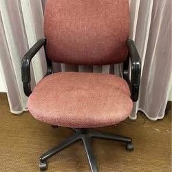 Red adjustable office desk, chair on wheels with arms. Free to ask, I reply 