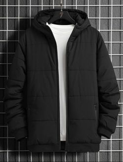 Manfinity Homme 1pc Loose Fit Men's Hooded Padded Coat With Zip Pocket, Plain Going Out Basic Warm Jacket