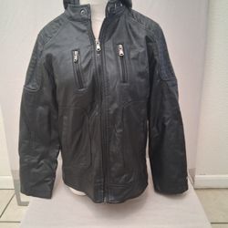 Women's Avalanche Vegan Leather Hooded & Lined Motorcycle Style Jacket : Large 