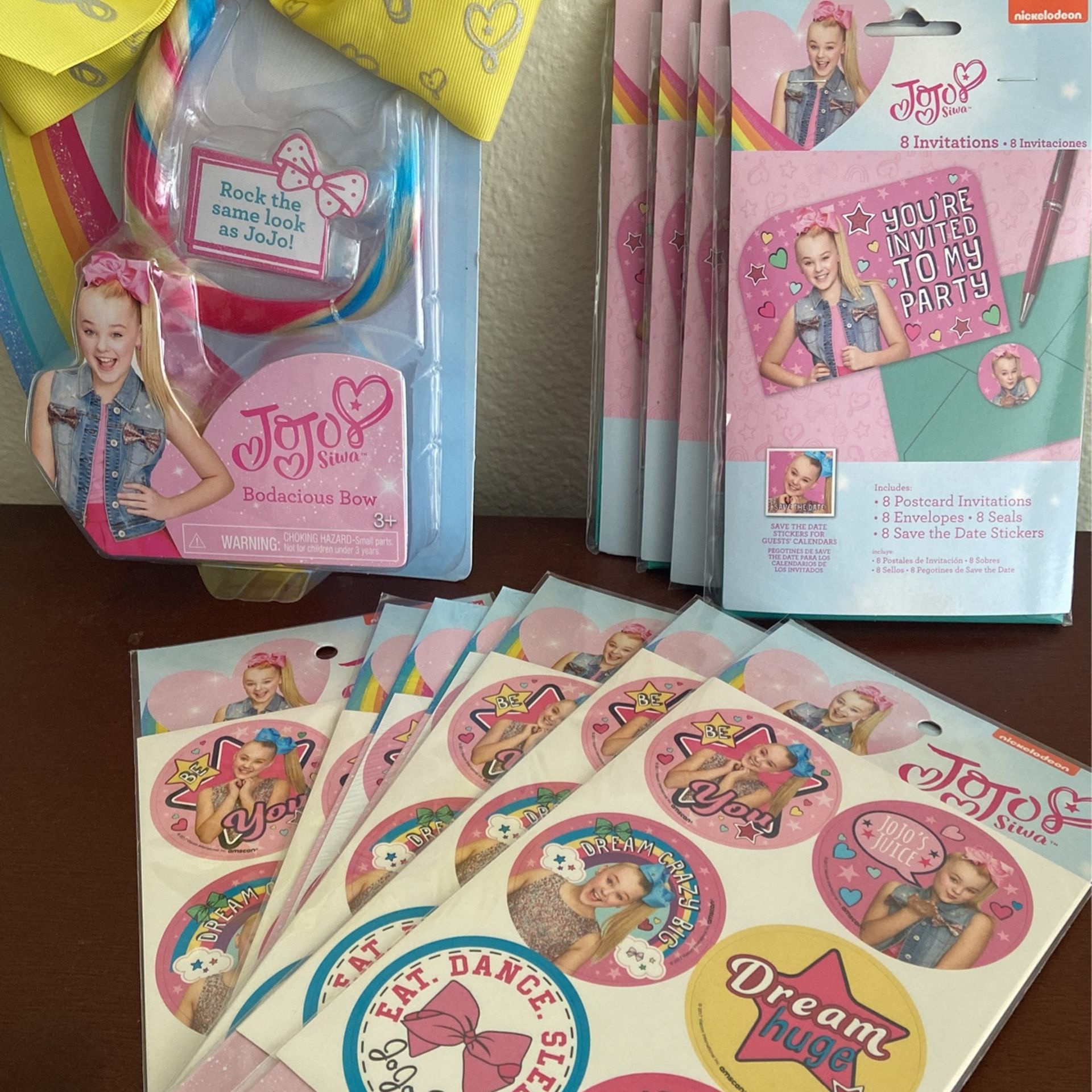 JoJo Siwa Stickers - 7 Packs Of 24 Stickers, JoJo Bodacious Bow, 4 Packs Of Invitations 