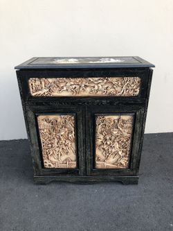 Antique Hand Carved Wood Cabinet Bar