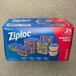 Ziploc 24 piece assorted variety pack One Press Seal & Twist N Loc BPA free food storage containers
