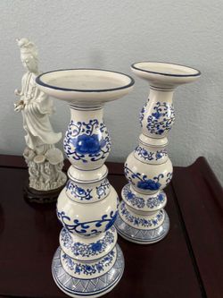 Set of Blue and White Candle Holders