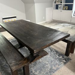 Solid Wood Farmhouse Table with Matching Bench – 7ft