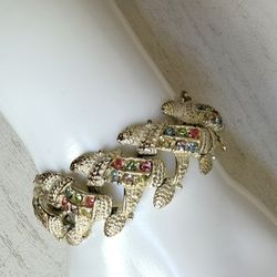 BSK Vintage Gold Tone Figural Rhinestone Link Bracelet