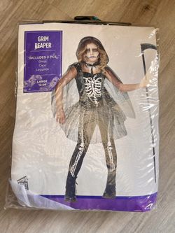 Girls Woman’s Grim Reapers Ghost Skeleton Kids Halloween Costume Child Size Large