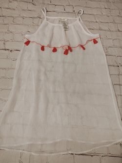 Jessica Simpson Girls' White Summer Dress with Red Tassel Tr
