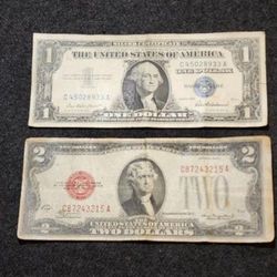 Billetes Viejos De 1 Y 2 Dollars 