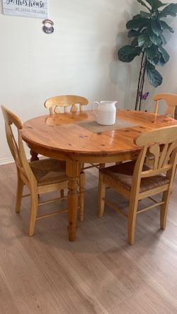 Round Pine Dining Table with 4 Chairs