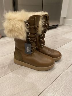 Ugg UGG AYA Chestnut Waterproof Leather Toscana Cuff Tall Snow Boots Size 7 Womens