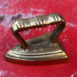 Vintage Cast Iron Miniature Sad Iron  coated in Brass Paper Weight  Decor