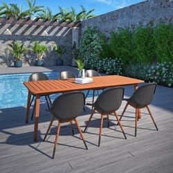 BRAND NEW 7 Piece Rectangular Patio Dining Set - Outdoor Table And Chair Furniture - Solid Wood & Recycled Plastic