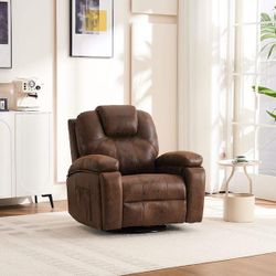 NEW Brown Faux Leather Recliner Chair with Hidden Cup Holder
