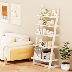 5 Tier Ladder Bookshelf, 24 Wide x 55 Inch Tall Book Shelf, L Shaped Freestanding Bookshelves Corner Bookcase for Bedroom, Classroom, Office, Living R