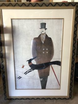 Art Deco Framed Print Man with Greyhound.