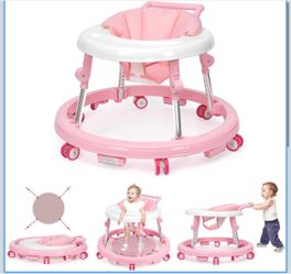 Foldable Baby Walker with 9 Height Adjustments, Portable Wheels, for Boys & Girls 6–18 Months (Pink)