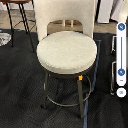 Amisco, Brock, Counter Height Chair in Beige Faux Leather, Dark Grey Metal Base. Solid & NEW.   1 Only.