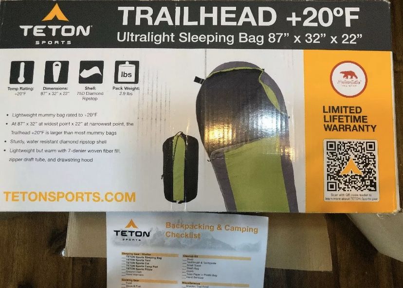 TETON Sports TrailHead +20F Ultralight Adult Mummy Sleeping Bag - Gray/Green