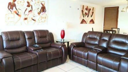 Dark Brown Leather Reclining Sofa Set