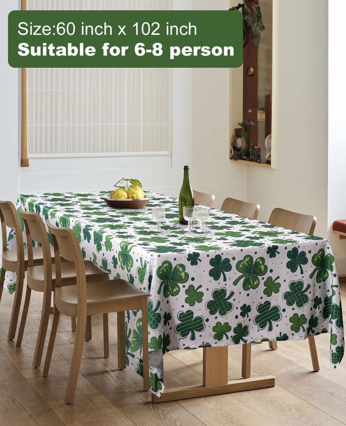 St. Patrick's Day Tablecloth Rectangle, Shamrock Table Cloth 60 x 102 Inch