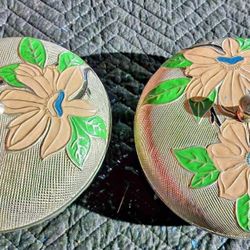 Decorative Enamel Floral Metal Jars  - Set of 2