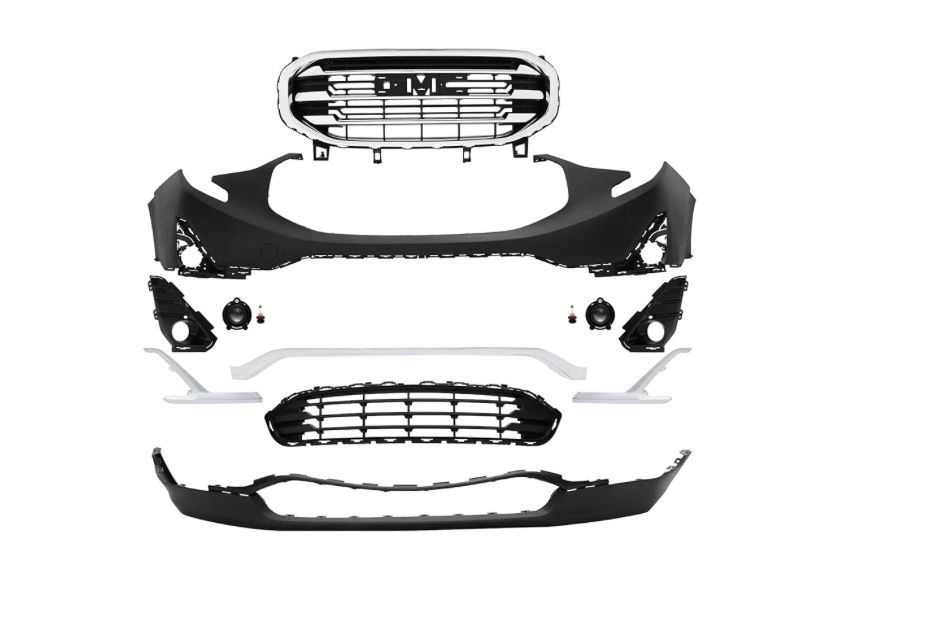 W#965 PENSUN Front Bumper Cover Kit with Upper Lower Grill Grille Fit for 2018 2019 2020 2021 GMC Terrain, with Fog Lights