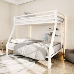 Metal Bunk Bed Twin Over Full Size with Stairs & Full-Length Guardrail for Teen & Adults, Noise Free