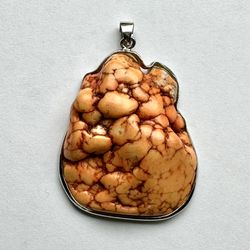 🧡 Beautiful large vintage organic orange gemstone in silver setting charm pendant