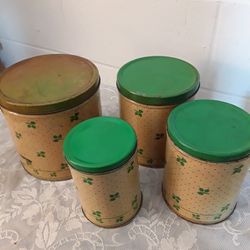 4 Vtg Green Canisters
