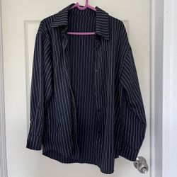Navy blue striped button down shirt 