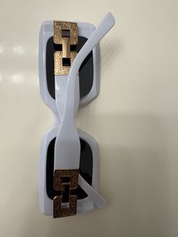 White Rectangle Sunglasses with Gold Hardware